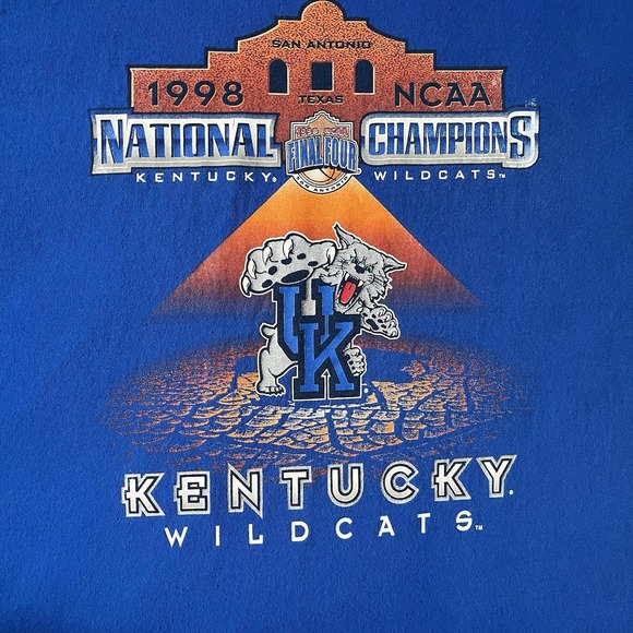 Vintage 1998 Kentucky Wildcats NCAA Basketball Final Four Blue Graphic T-shirt - Picture 5 of 6